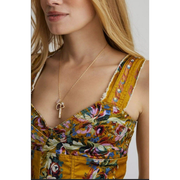 Anthropologie PILCRO Corset Seamed Floral Velvet Mustard‎ Tank Top Size 6 EUC - Picture 4 of 16